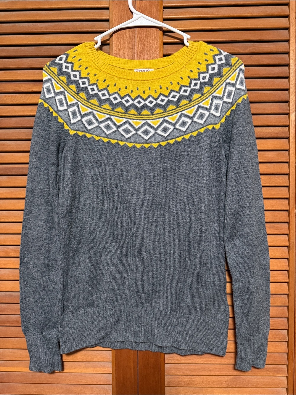 Merona Gray Sweater with Yellow & White Nordic Yoke